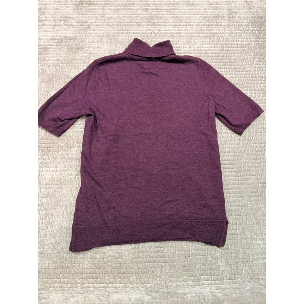TAHARI Purple Merino Wool Short Sleeve Turtleneck Sweater Size Medium